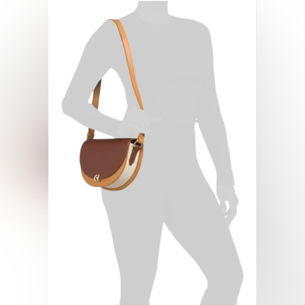 NWT Cole Haan Pebbled Leather Tri-Color Flap Crossbody Evie Saddle Bag - Picture 16 of 16